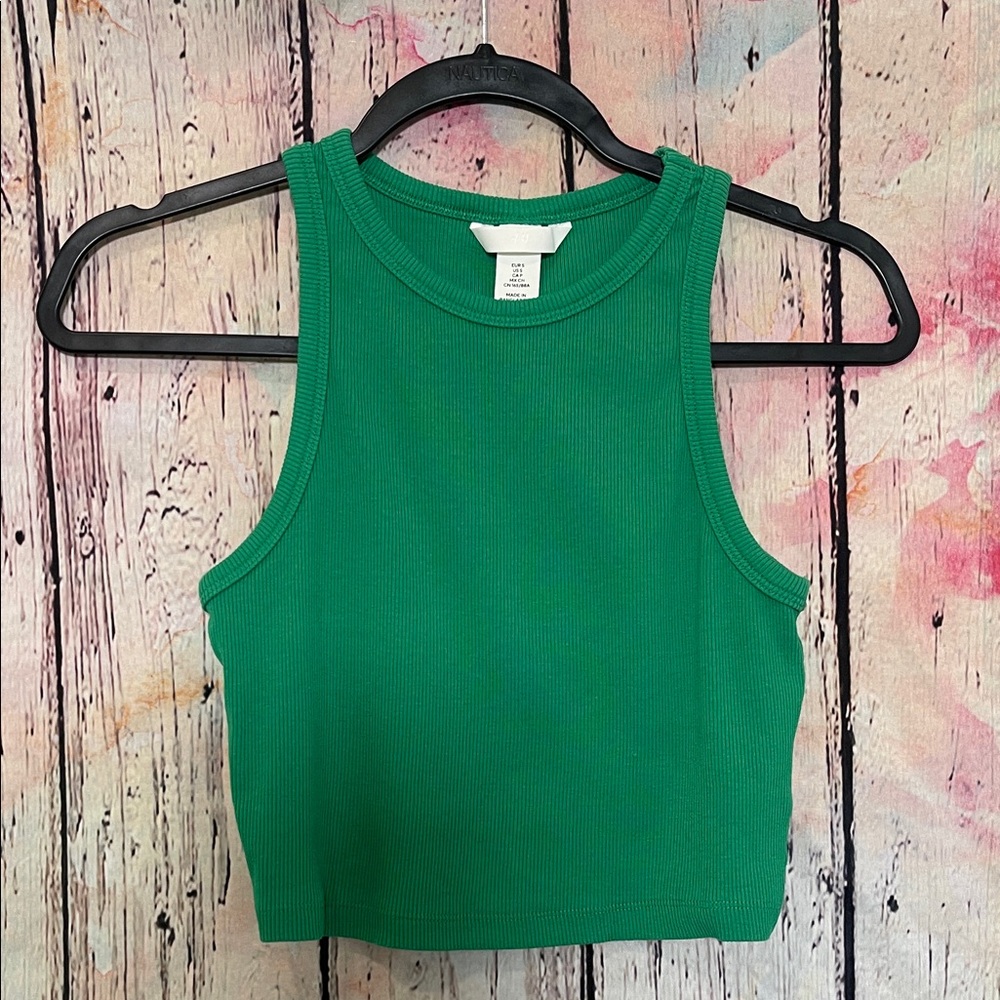 H&M Kelly Green Ribbed Cropped Tank S